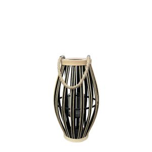 Bamboo lantern black/brown oval with rope handle and candle glass - Φ25.5X46CM 12/KIB