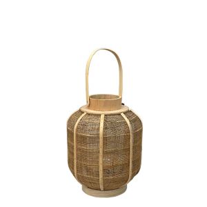 Bamboo lantern, fine weave, natural brown, cylindrical with handle and candle glass - Φ23X30CM 18/KIB