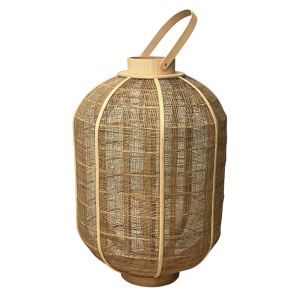 Bamboo lantern, fine weave, natural brown, cylindrical with handle and candle glass - Φ38X55CM 2/KIB