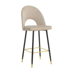 Casenio medium height bar stool, beige velvet with black leg and gold metal, 48X50X107 cm