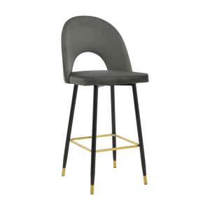 Bar stool with medium height Casenio anthracite velvet-black legs with golden metal 48X50X107CM