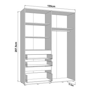 Wardrobe Arderin 4K3F1O H207 artisan oak-white 155X52X208CM