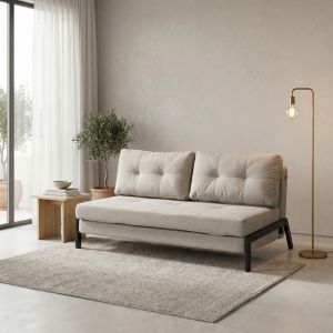 Two-seater sofa bed Fancy fabric beige-black metal legs 150X98X70CM