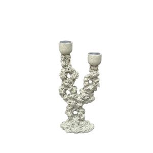 Декоративен свещник X2 крем полиестер, релефен корал - 10X6X24CM 48/KIB