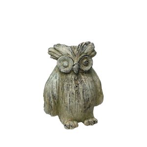 Decorative beige/olive green owl large - 13.5X10.5X17.5CM 6/BOX