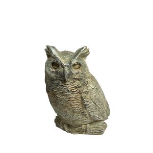 Decorative beige/olive green owl on a branch - 13.5X12X17CM 6BOXES