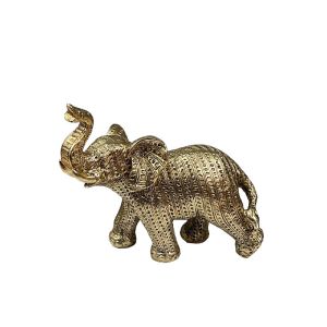 Decorative polyresin golden elephant statuette - relief motif - 16X8X15.5CM 24/KIB