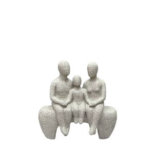 Decorative polyresin cream statuette - family on a bench - stone texture - 18X10X20CM 24/KIB