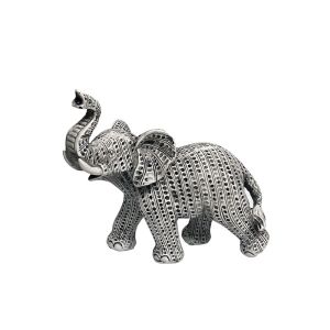 Decorative polyresin black and white elephant statuette - relief motif - 15.5X8X16CM 24/KIB
