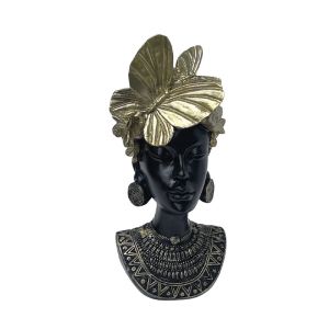 Decorative polyresin statuette black/gold African woman with hat and gold butterflies - Φ13X28CM 18/KIB