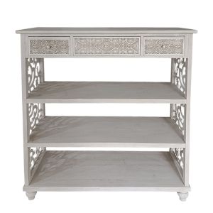 Wooden decorative console with shelves, aged style, semi-striped - 110X41X125CM 1/BOX