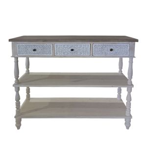 Wooden decorative console with drawers, aged style, semi-finished - 120X40X105.5CM 1/BOX