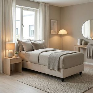 Единично легло Pakda кремаво кадифе 90X200СМ