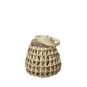 Natural brown bamboo lantern cone-shaped with handle and glass for candle - Φ26X25/40CM 8/KIB