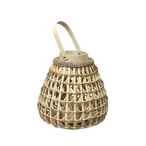 Natural brown bamboo lantern cone-shaped with handle and glass for candle - Φ31X31/44CM 8/KIB