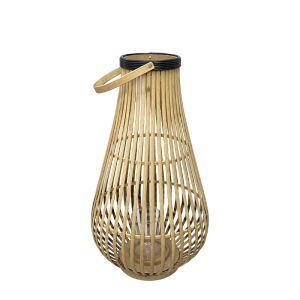 Natural brown/black bamboo lantern type "gana/pitcher" with handle and candle glass - Φ32.5X61CM 8/KIB