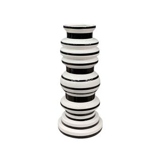 Ceramic vase white/black round - minimalist lines/rings - Φ12.5X29.5CM 24/KIB