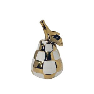 Ceramic decorative pear gold/white with chess motif - Φ11X20CM 4/48KIB