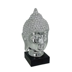 Ceramic decorative statuette silver Buddha on black base - Φ13X27CM 16/KIB