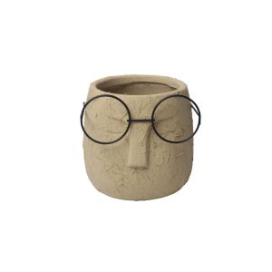 Ceramic pot beige face with glasses - Φ12X12CM 1/18KIB