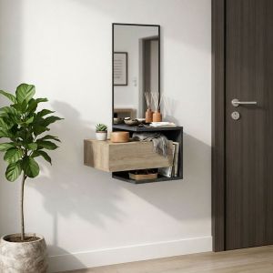 Kendi hallway furniture with mirror in anthracite-sonoma 49.1X31.3X90CM