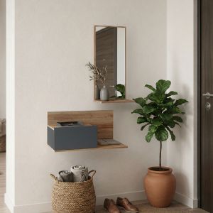 Miranda hallway furniture with mirror in oak-anthracite color 60X30X89.5CM