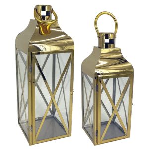 Metal lanterns set of 2 gold for candles - L:19.5X57/65, S:16X44/50CM 4/KIB