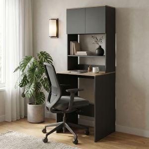 Office desk with shelf Chaxe anthracite-sonoma 65X32.5X183.6CM