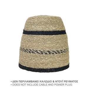 Woven chandelier straw hat beige/black boho striped - Φ18/30X30CM 12/BOX