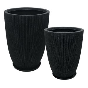 Polyresin flower pot with base set of 4 pieces black granite striped rectangular (tall) - L:Φ44X57.5, M:Φ37X48.5CM (the description indicates 4 pieces, but the sizes are two)