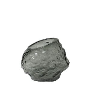 Glass vase gray abstract relief with beveled neck small - Φ24X20CM 12/KIB