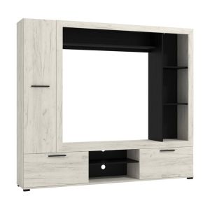 TV cabinet - composition Lorca white oak / black 195X35X171CM
