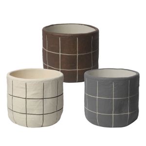 Cement flower pot (3 assorted designs) cream-brown-gray with squares - Φ14X12.3CM 3/12BOX