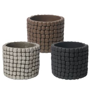 Cement flower pot (3 assorted designs) cream-brown-black with bubbles - Φ14.5X11.8CM 3/12BOX