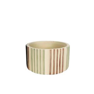 Cement pot beige round with vertical lines green/red - Φ16X8.5CM 18/BOX