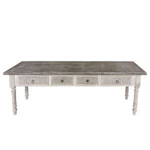 Wooden table, cream, aged style, rectangular, semi-straight - 160.5X40X53CM 1/BOX