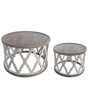 Wooden tables set of 2 round - L:80X52.5, S:59.5X44.5CM 1/BOX
