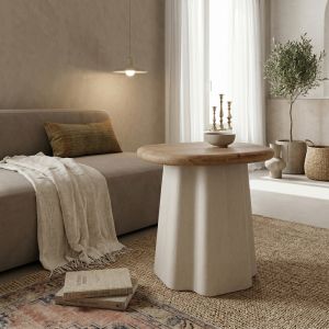 Помощна маса Loberta от ела - Mdf в естествен екрю цвят D47.5X50СМ