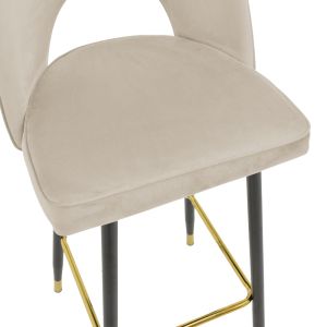 Casenio medium height bar stool, beige velvet with black leg and gold metal, 48X50X107 cm