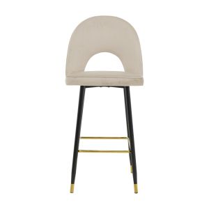 Casenio medium height bar stool, beige velvet with black leg and gold metal, 48X50X107 cm