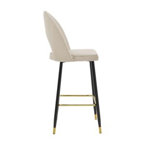 Casenio medium height bar stool, beige velvet with black leg and gold metal, 48X50X107 cm