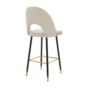 Casenio medium height bar stool, beige velvet with black leg and gold metal, 48X50X107 cm