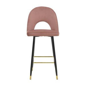 Casenio medium height bar stool, rotten apple color, velvet - black leg with gold metal 48X50X107CM