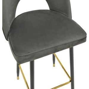 Bar stool with medium height Casenio anthracite velvet-black legs with golden metal 48X50X107CM