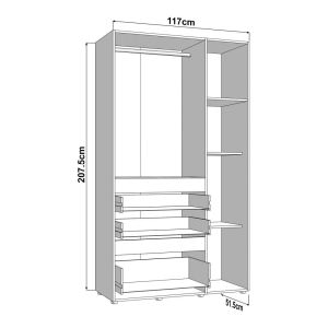 Wardrobe Arderin 3K3F1O H207 artisan oak-white 117X52X208CM