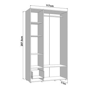 Wardrobe Campsie 3K1F1O H207 color white 118X52X208CM
