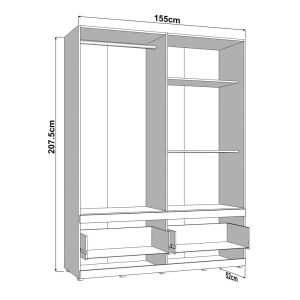 Wardrobe Dillon 4K2F1O H207 artisan oak-white 155X52X208CM