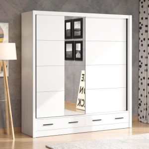 Wardrobe with mirror Albi Plus 205 2F Og white color 205X60X216CM