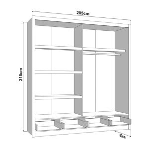 Wardrobe with mirror Albi Plus 205 2F Og white color 205X60X216CM