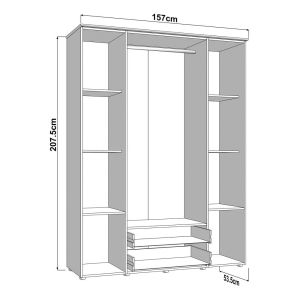 Wardrobe with mirror Lambeth 4K2F2O H207 cashmere-artisan oak color 158X54X208CM